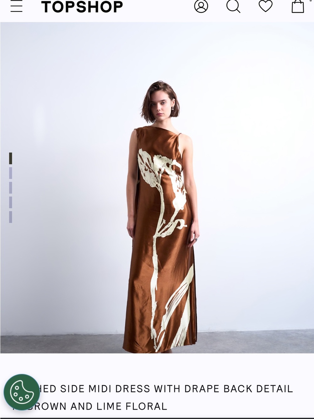 Topshop Bronze Satin Dress with Cream Floral Print - Picture 3 of 3